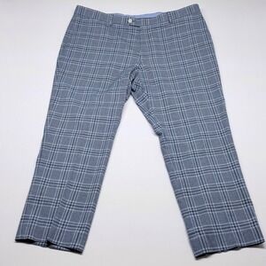 🟡 Tommy Hilfiger Plaid Dress Pants Mens 42W x 32L Gray Blue Flat Front Utility